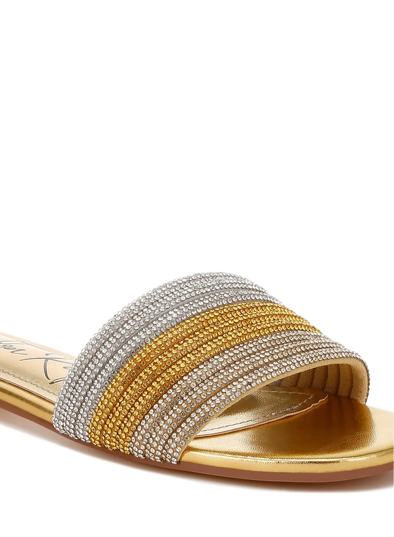 London Rag Gold Rhinestone Strap Slip On Flats