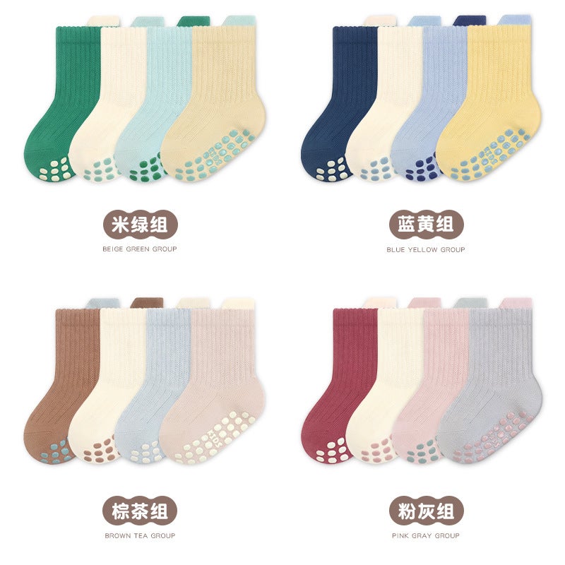 24 Double Needle Large Area Dispensing Baby Baby Floor Socks Four Pairs Of Solid Color Trampoline Socks - Image 4