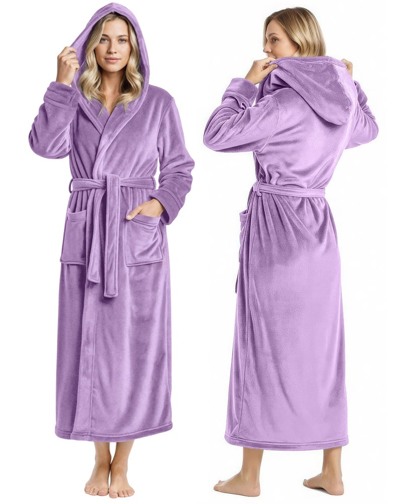 NY Threads Premium Womens Robe with Hood, Plush Fleece Long Bath Robe for Women, Fluffy Soft Women's Bathrobe, Large, Lavender - Image 1