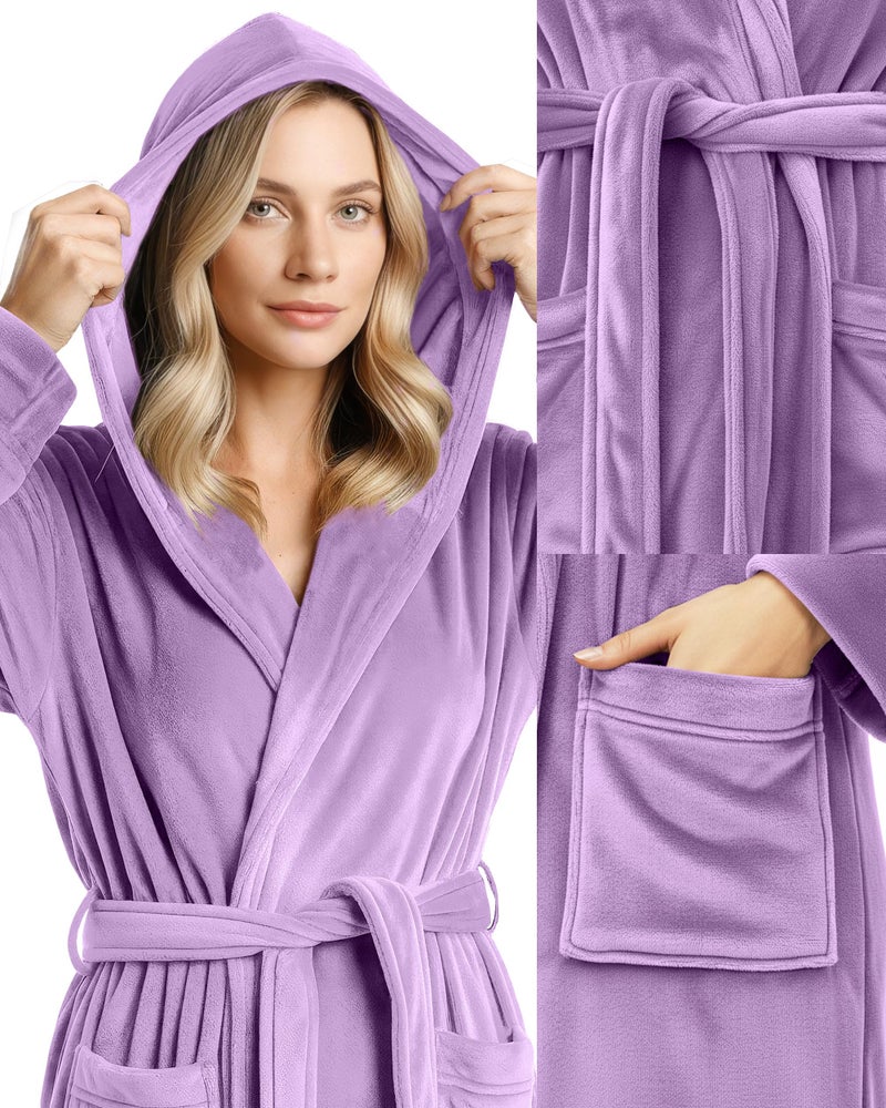 NY Threads Premium Womens Robe with Hood, Plush Fleece Long Bath Robe for Women, Fluffy Soft Women's Bathrobe, Large, Lavender - Image 3