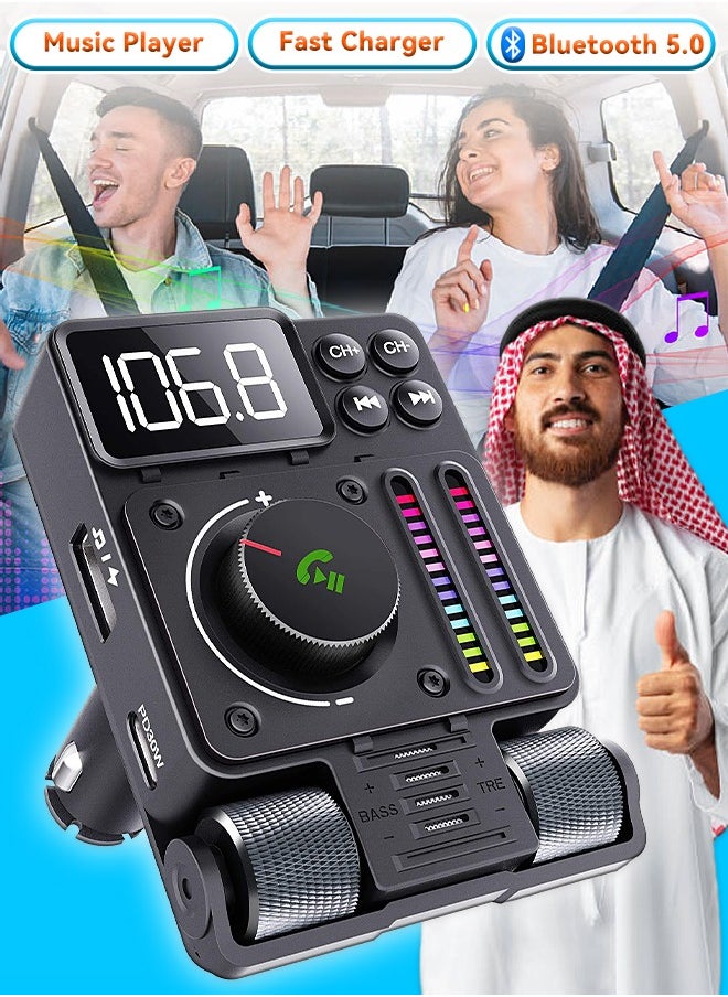Mi VAZA - Car Bluetooth Adapter - Car Fast Charger - MP3 Music Player - Built-in Colored Lights - Wireless Radio Adapter- FM Transmitter - Car Kit - Car Accessories - Support USB Disk - Image 1