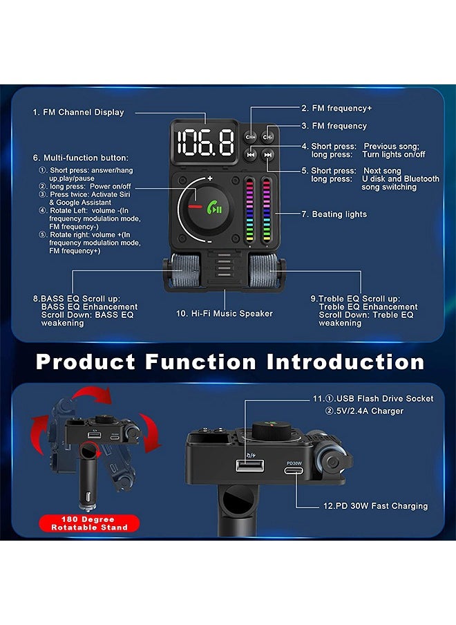 Mi VAZA - Car Bluetooth Adapter - Car Fast Charger - MP3 Music Player - Built-in Colored Lights - Wireless Radio Adapter- FM Transmitter - Car Kit - Car Accessories - Support USB Disk - Image 1