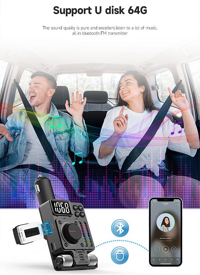 Mi VAZA - Car Bluetooth Adapter - Car Fast Charger - MP3 Music Player - Built-in Colored Lights - Wireless Radio Adapter- FM Transmitter - Car Kit - Car Accessories - Support USB Disk - Image 1
