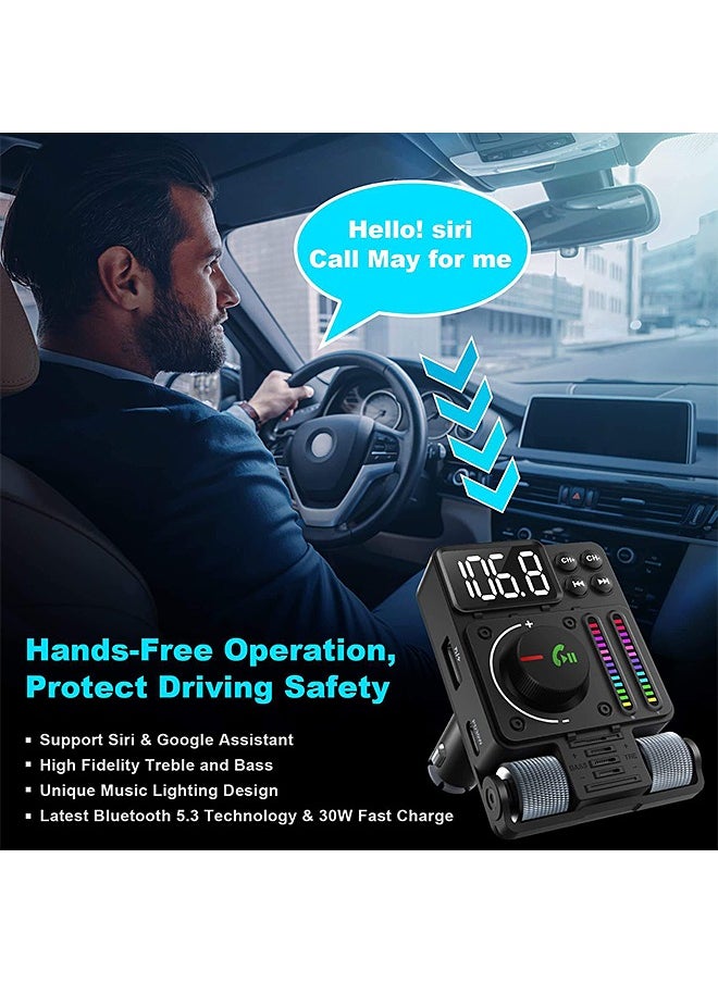 Mi VAZA - Car Bluetooth Adapter - Car Fast Charger - MP3 Music Player - Built-in Colored Lights - Wireless Radio Adapter- FM Transmitter - Car Kit - Car Accessories - Support USB Disk - Image 1