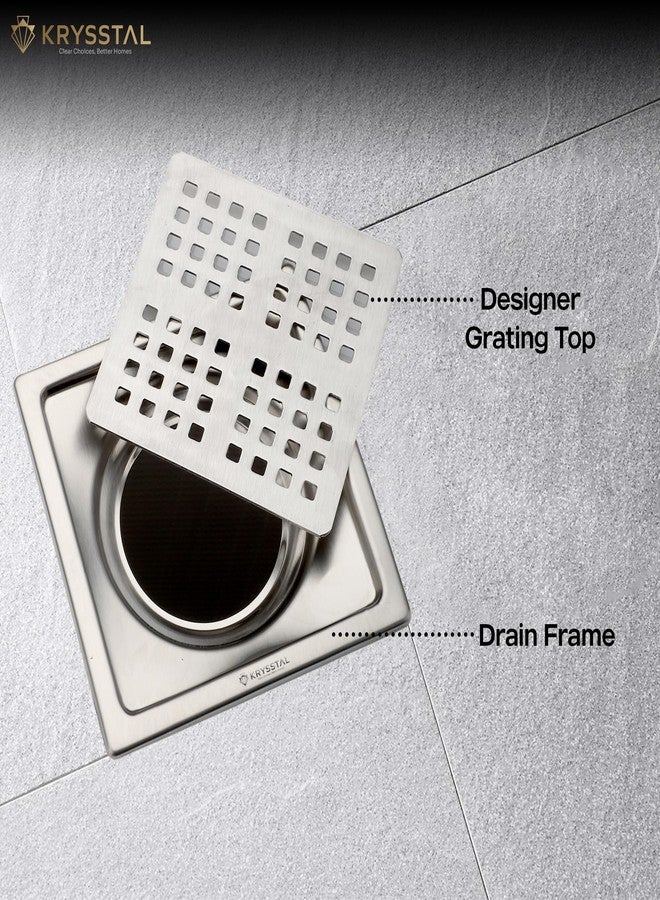 KRYSSTAL Pixel Floor Drain with Advanced Cockroach Trap | 304 Stainless Steel Square Jali | Designer Bathroom Floor Grating | Matte Finish (6 X 6 Inches) - Image 4