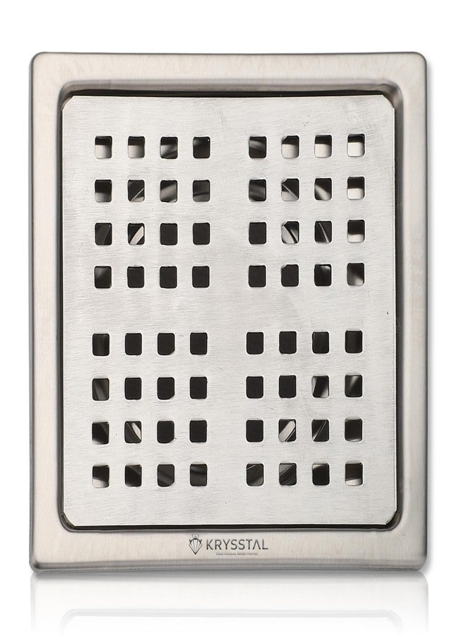 KRYSSTAL Pixel Floor Drain with Advanced Cockroach Trap | 304 Stainless Steel Square Jali | Designer Bathroom Floor Grating | Matte Finish (6 X 6 Inches) - Image 1
