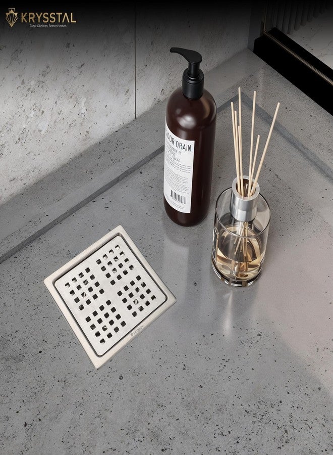 KRYSSTAL Pixel Floor Drain with Advanced Cockroach Trap | 304 Stainless Steel Square Jali | Designer Bathroom Floor Grating | Matte Finish (6 X 6 Inches) - Image 3