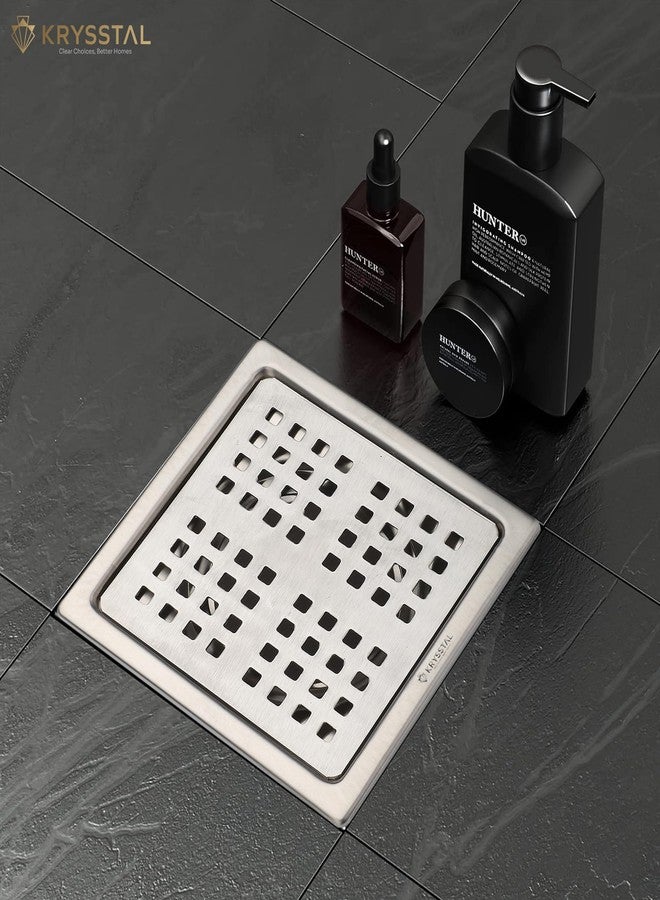 KRYSSTAL Pixel Floor Drain with Advanced Cockroach Trap | 304 Stainless Steel Square Jali | Designer Bathroom Floor Grating | Matte Finish (6 X 6 Inches) - Image 2