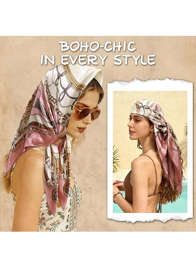 Large Square Head Scarf Bandana - 35.4" Satin Hair Scarf for Women Like Silk Scarf Fashion Hair - Image 4