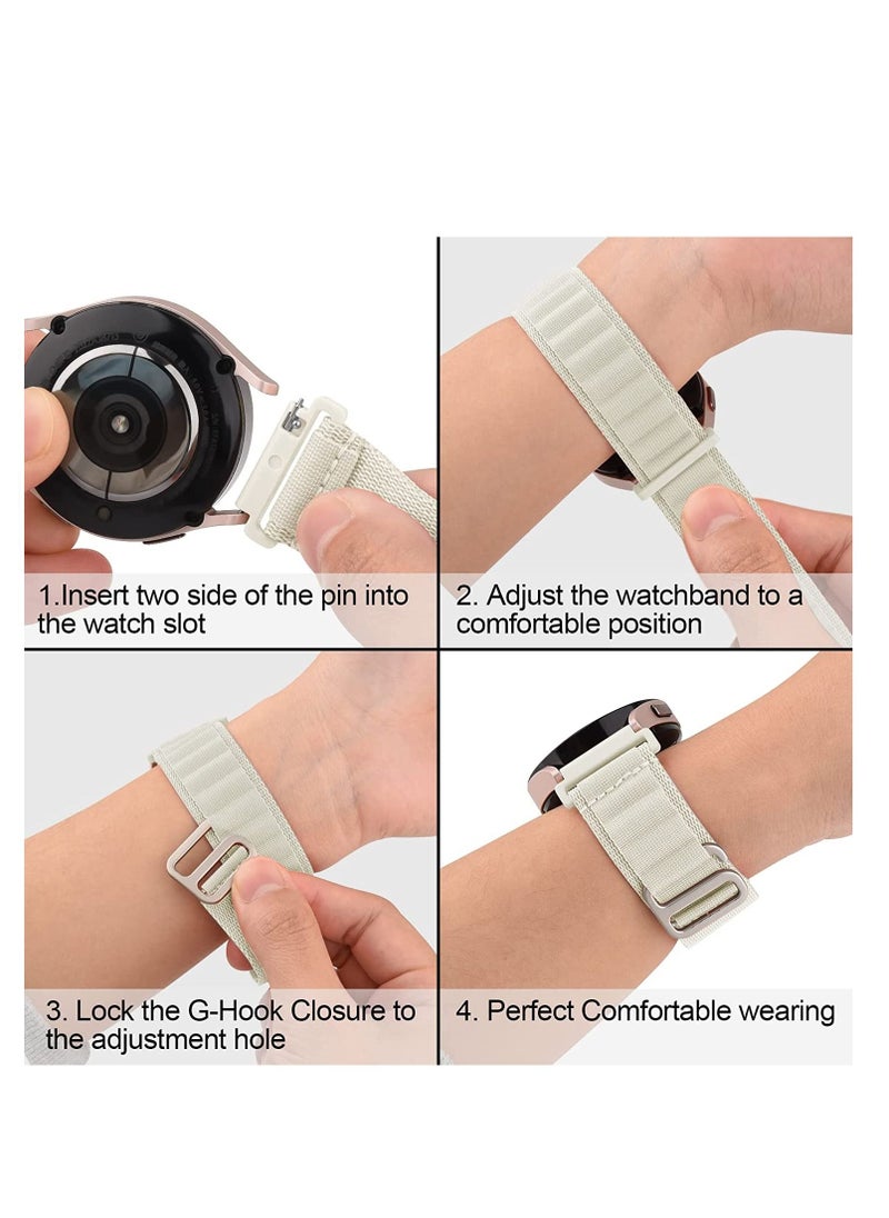 Generic - 20mm Stretch Nylon Metal Alpine Loop Woven Strap For Samsung Galaxy Watch 4/5/5 Pro With Titanium G Hook  White - Image 1