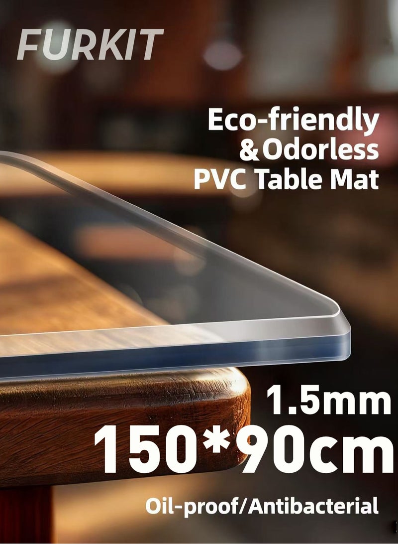 FURKIT حامي طاوله شفاف حمايه طاوله واقي طاولة مفرش طاولة من PVC شفاف ضد الماء - حامي طاولة 1.5 مم غير قابل للانزلاق (غطاء بلاستيكي - حصيرة مكتب) لطاولات غرفة الطعام والمكتب 150*90cm/59*35.5in - Image 1
