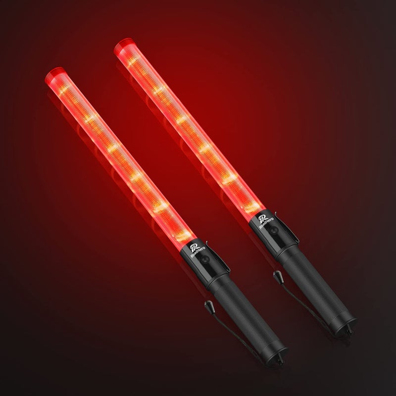 RoadHero 2 Pack Traffic Baton, 21 Inch Led Traffic Control Baton, Safety Light Wands with 2 Flashing Modes, Air Marshaling Signal Wand with Side Clip for Airport, Parking, Car Directing - Image 1