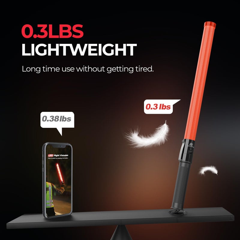 RoadHero 2 Pack Traffic Baton, 21 Inch Led Traffic Control Baton, Safety Light Wands with 2 Flashing Modes, Air Marshaling Signal Wand with Side Clip for Airport, Parking, Car Directing - Image 3