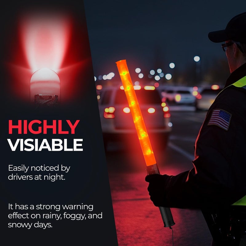 RoadHero 2 Pack Traffic Baton, 21 Inch Led Traffic Control Baton, Safety Light Wands with 2 Flashing Modes, Air Marshaling Signal Wand with Side Clip for Airport, Parking, Car Directing - Image 2
