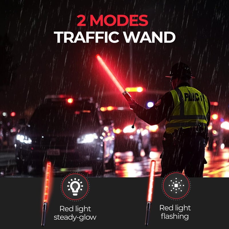 RoadHero 2 Pack Traffic Baton, 21 Inch Led Traffic Control Baton, Safety Light Wands with 2 Flashing Modes, Air Marshaling Signal Wand with Side Clip for Airport, Parking, Car Directing - Image 4
