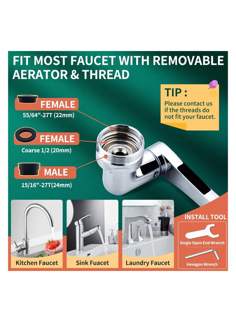 1080 DEGREE Swivel Faucet Extender Universal Sink Water Aerator 2 Mode Splash Filter Extension, Silver  - Image 4