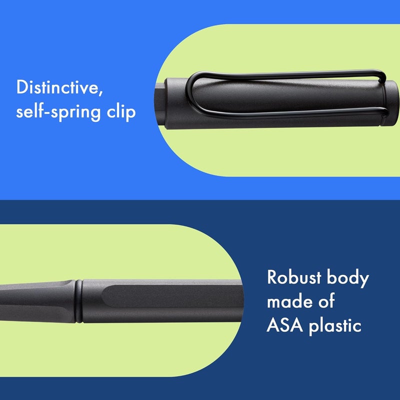 LAMY Safari Medium Tip Roller Ball Pen - Charcoal with Ergonomic Grip and Refillable Blue Ink - Image 5