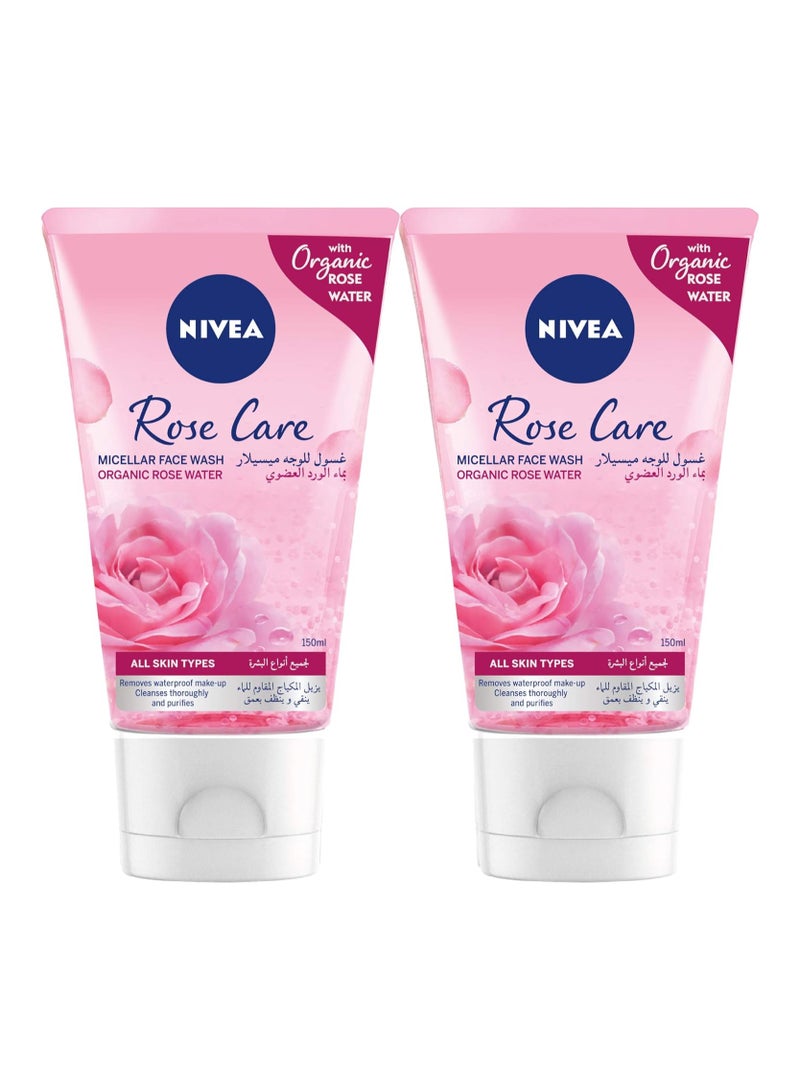 Nivea Face Wash Micellar Rose Care with Organic Rose All Skin Types 150ml Pack of 2 - Image 1