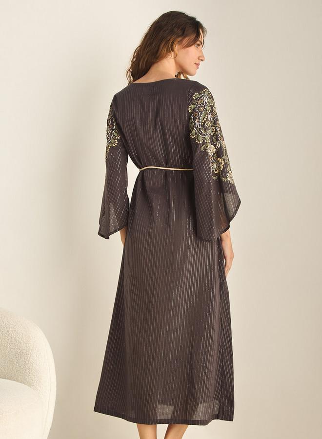 Splash FAV Paisley Print V-neck Cotton Night Gown with Tie-Up Belt - Image 2