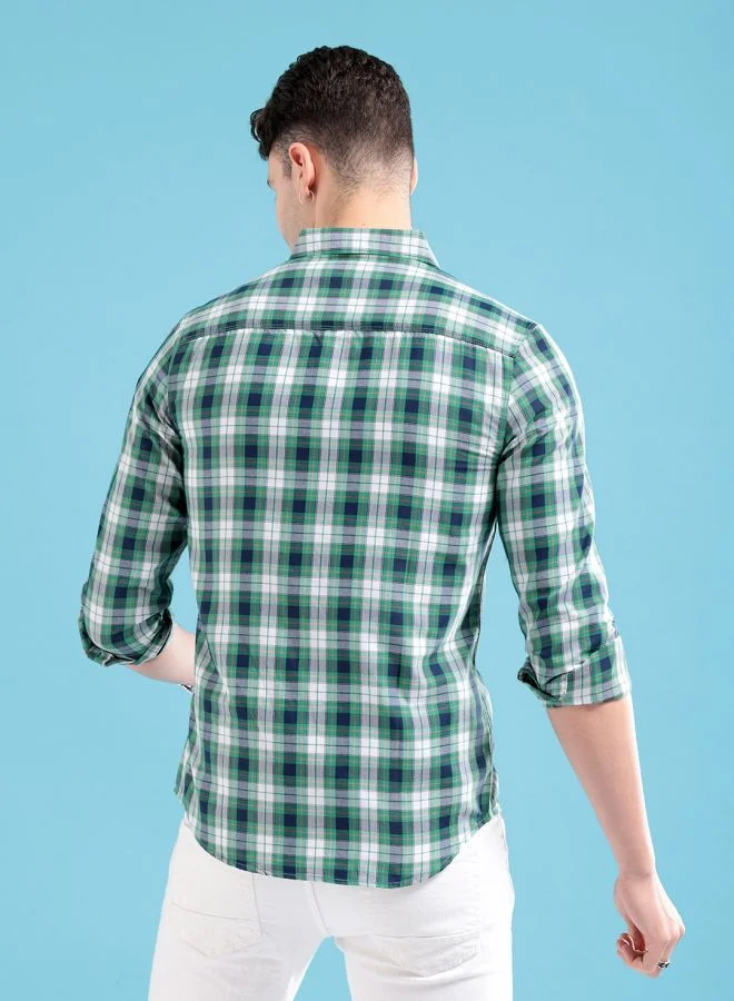 شركة المرآب الهندية Men Slim Fit Checkered Full Sleeves Spread Collar Casual Shirt
