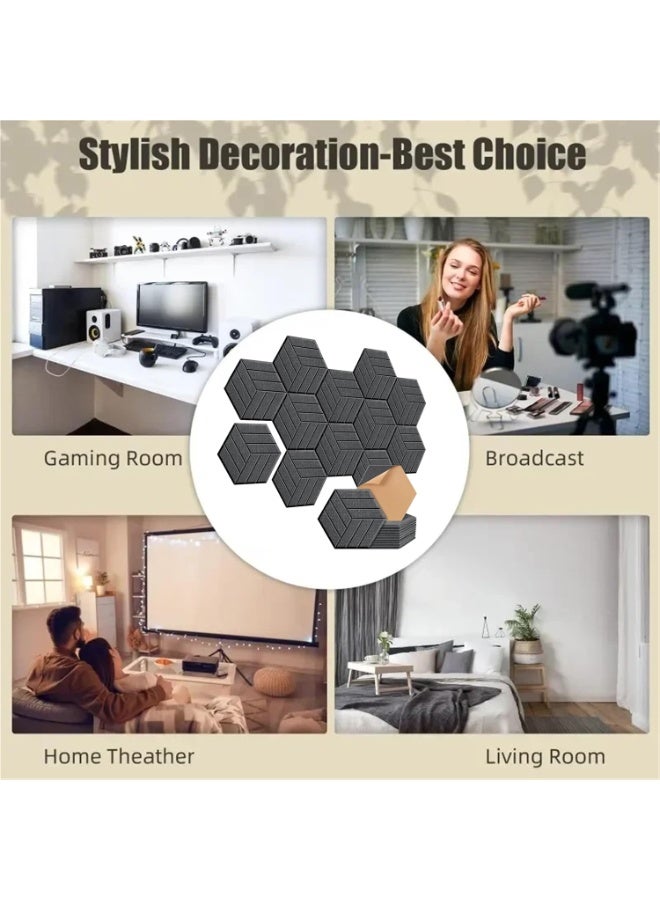 Relex 12Pack Felt Soundproof Wall Panel, Self-Adhesive Sound Absorbing High Density Thick Acoustic Foam Panel Home Studio Hexagon Noise Reduction Wall Panel Grey - Image 5