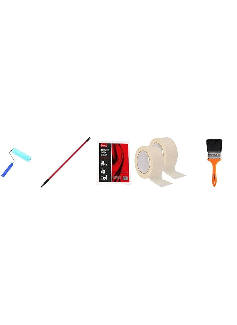 ABBASALI ABBASALI PAINT ROLLER 9" WITH 2MTR EXTENSTION POLE,1PC POLYTHENESHEET,1PC PAINT TRAY,2PCS MASKING TAPE,1PC 3" PAINT BRUSH FOR PAINTING PURPOSE AND MAINTAINANCE PURPOSE  - Image 1