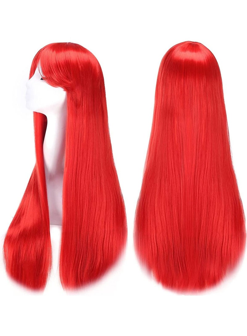 إستيل شعر مستعار Estelle بطول 32 بوصة 80 سم طويل مستقيم أنيمي أزياء المرأة تأثيري باروكة شعر مستعار للحفلات مع غطاء شعر مستعار مجاني أحمر - Image 4