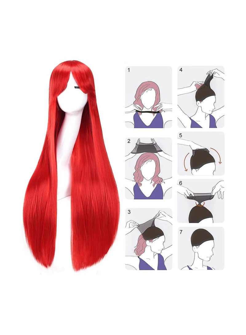 إستيل شعر مستعار Estelle بطول 32 بوصة 80 سم طويل مستقيم أنيمي أزياء المرأة تأثيري باروكة شعر مستعار للحفلات مع غطاء شعر مستعار مجاني أحمر - Image 5
