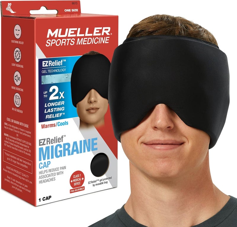 MUELLER Sports Medicine EZ Relief Migraine Cap Ice Pack for Injuries and Pain Relief Hot  Cold Therapy Black - Image 1