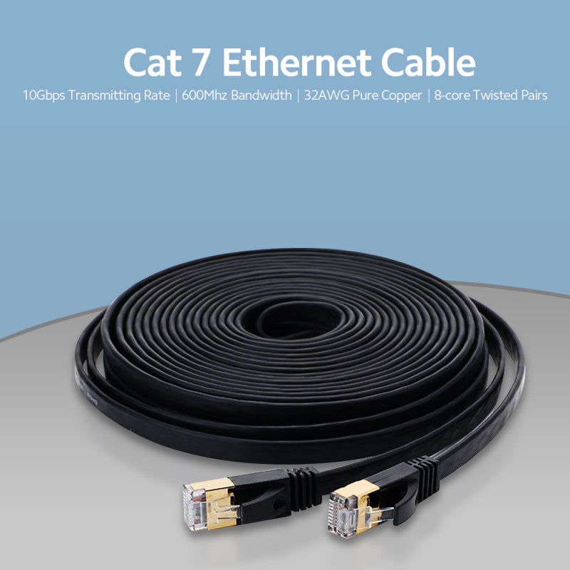 كابل إيثرنت من النوع Cat7 طول 25 مترًا لون أسود: غلاف بولي فينيل متين - نقل مؤمن ومستقر، من نحاس خالي من الأكسجين规格 32AWG لإنترنت عالي السرعة، تم اختباره بواسطة فلوك للاستخدام في شبكات منزلية ومكتبية ولعب ألعاب الفيديو - Image 5