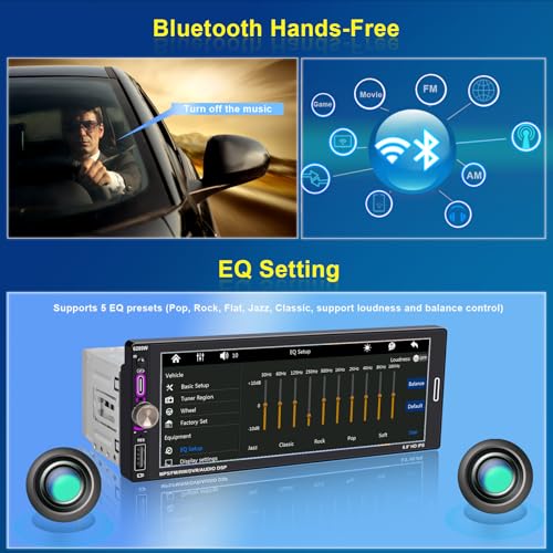 Oeretzrac 6.9" Single DIN Car Radio with Wireless Apple CarPlay, Car Bluetooth 5.2, AM FM Radio, IPS Touchscreen 1280x480, Backup Camera, Type-C Fast Charging, USB, 180W Subwoofer, Android Auto, GPS Navigation - Image 5