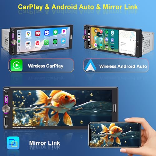Oeretzrac 6.9" Single DIN Car Radio with Wireless Apple CarPlay, Car Bluetooth 5.2, AM FM Radio, IPS Touchscreen 1280x480, Backup Camera, Type-C Fast Charging, USB, 180W Subwoofer, Android Auto, GPS Navigation - Image 3