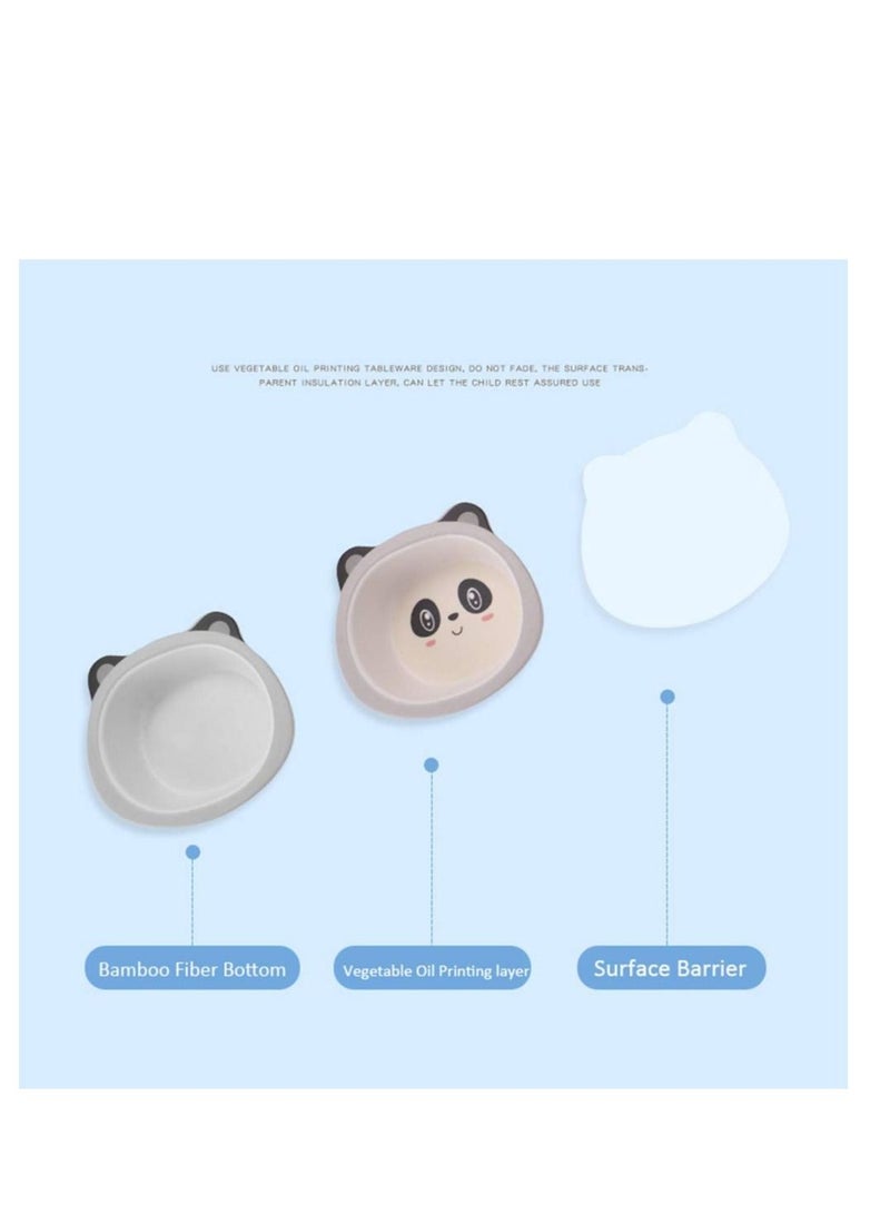 XiuWoo 5Pcs/Set Kids Dinnerware Set - Children Dishes Food Plate Bowl Cup Spoon Fork Natural Bamboo Fiber Dishware, BPA Free Dishwasher Safe - Image 3