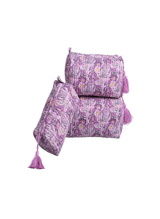 AYUDA HOMES Light Blush Travel Pouch Waterproof Cotton Storage Bag Multi-Utility Makeup, Toiletry & Cosmetic Organizer for Women | Portable Travel Essentials (Pack of 3) (Purple-Tassels) - Image 1