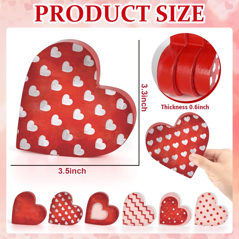 Sealmic 6 Pcs Valentine's Day Wooden Heart Table Signs Red Wood Table Centerpiece Block Valentine Decorations Indoor Vintage Tiered Tray Decor for Home Office Desk Shelf Mantel Love Wedding Anniversary Party - Image 2