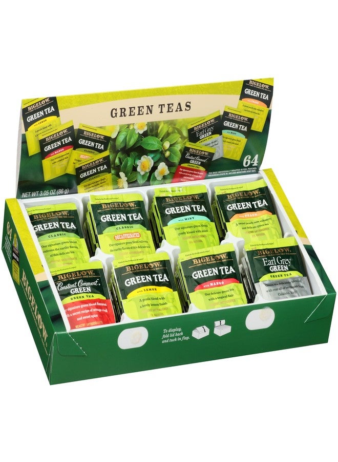 Bigelow Tea Green Tea Assortment, Individually Wrapped Tea Bags with Classic, Decaffeinated, Mint, Peach, Constant Comment, Lemon, Mango, and Earl Grey Teas, 64 Tea Bags (Pack of 1) - Image 1