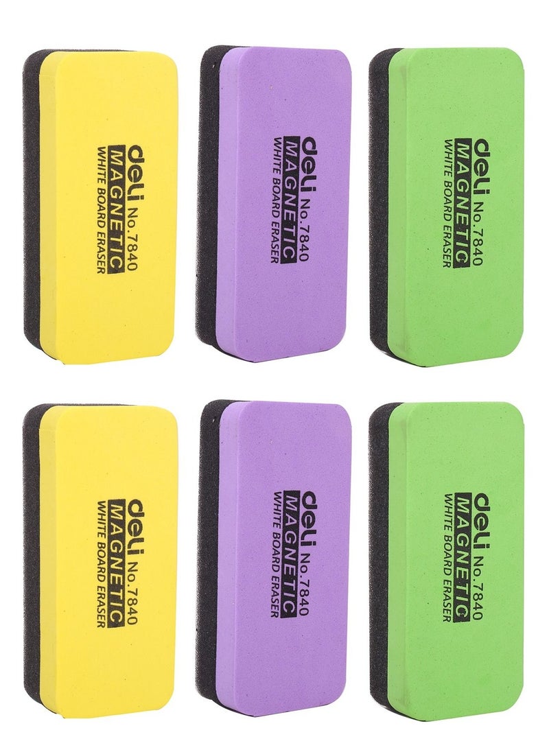 Deli 6-Piece Magnetic White Board Eraser Assorted Colours  - Image 1