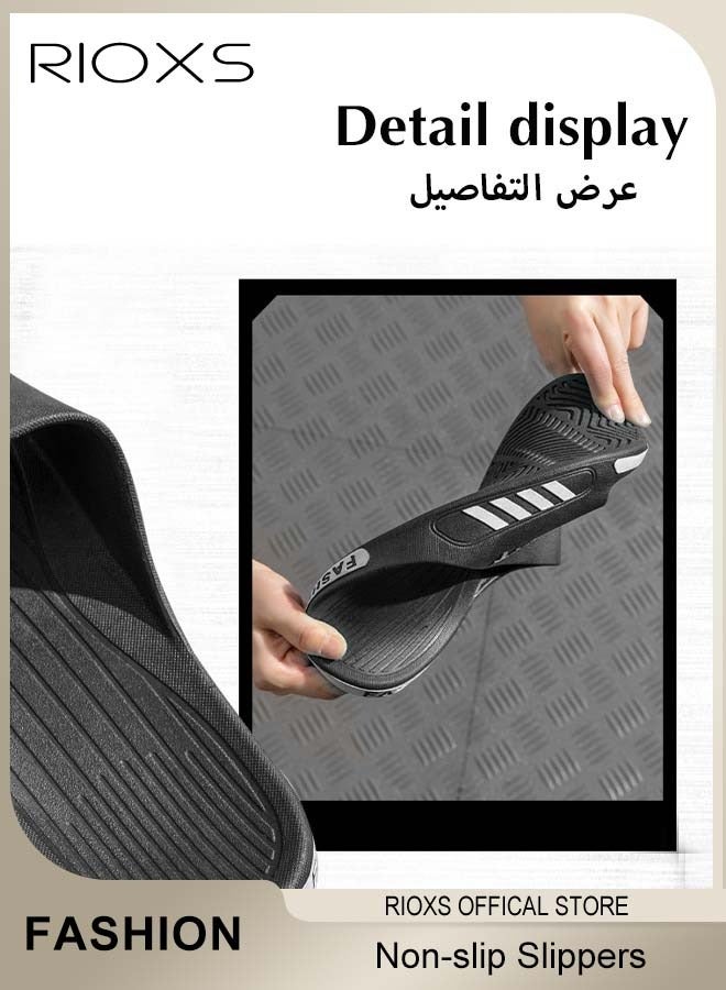 RIOXS Slippers For Men, Comfy Lightweight Flat Slippers, Men's Home Shower Slippers, Non-slip Open Toes Slippers, Soft Elastic Sole Slippers For Beach Outdoor Indoor Daily Wearing, Black Slides Bath Slippers, Classic Men Slip-ons - Image 5