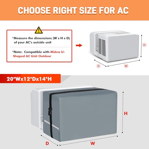 Amerbro Air Conditioner Covers for Outside 20W x 14H x 12D Compatible with Midea AC 800010000120000 BTU 3 Layers Insulation Window AC Covers for Outside Compatible with Midea U Shaped Unit Grey - Image 3