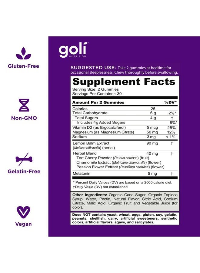 Goli حلوى النوم الحالم - 120 حبة - ميلاتونين، فيتامين د، مغنيسيوم، ومستخلص بلسم الليمون - خالية من الجيلاتين، خالية من الغلوتين، نباتية وغير معدلة وراثيًا - Image 4