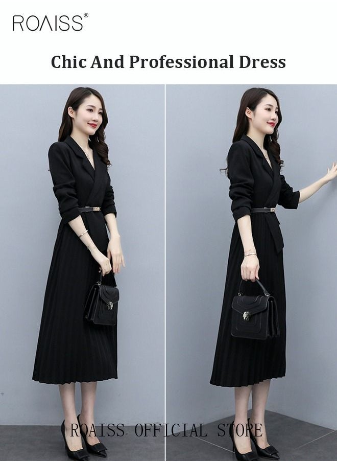 Women's Vintage Blazer Dress Women Elegant Office Dress with Belt Long Women V-Neck A-Line Dress Women Gorgeous Long Sleeve - pzsku/Z4F817007C0E8053A31D2Z/45/_/1691198623/4df49914-7a8a-4711-8a58-8c04418b712e