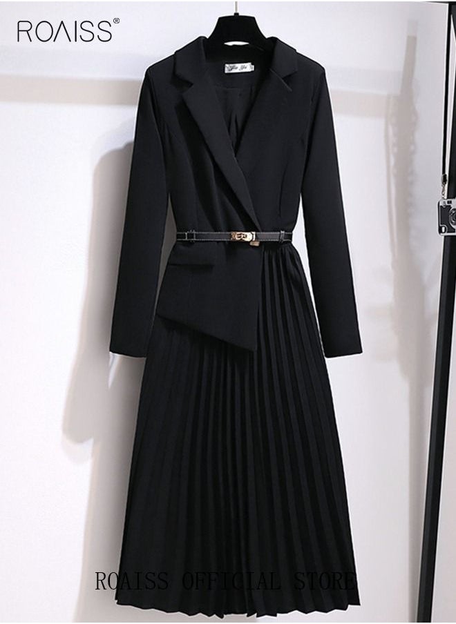 Women's Vintage Blazer Dress Women Elegant Office Dress with Belt Long Women V-Neck A-Line Dress Women Gorgeous Long Sleeve - pzsku/Z4F817007C0E8053A31D2Z/45/_/1691198624/77a1dd62-32ea-4f14-8440-e586fd84ca21