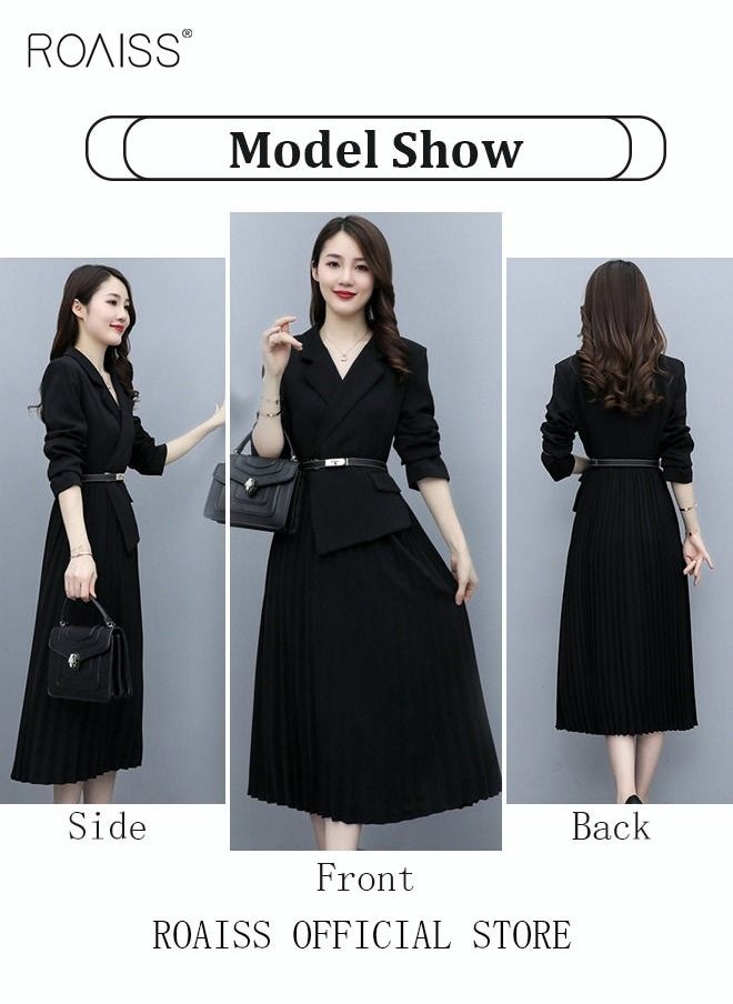 Women's Vintage Blazer Dress Women Elegant Office Dress with Belt Long Women V-Neck A-Line Dress Women Gorgeous Long Sleeve - pzsku/Z4F817007C0E8053A31D2Z/45/_/1691198625/3e7a91c8-f9f0-4d82-99bd-b8c0eac6dfe1