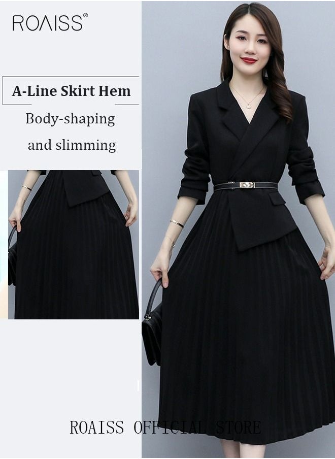 Women's Vintage Blazer Dress Women Elegant Office Dress with Belt Long Women V-Neck A-Line Dress Women Gorgeous Long Sleeve - pzsku/Z4F817007C0E8053A31D2Z/45/_/1691198627/d111ed6e-f6f5-4dae-9f6d-82469a2982fc