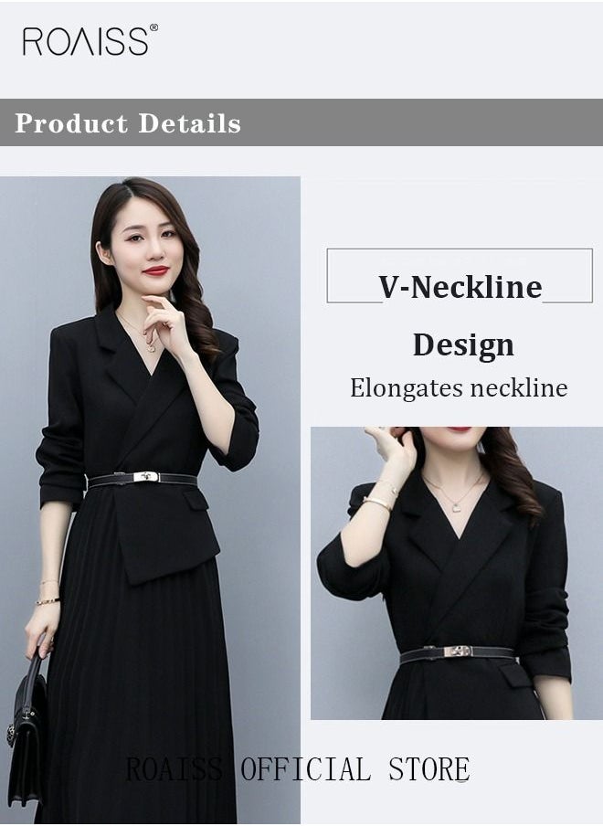 Women's Vintage Blazer Dress Women Elegant Office Dress with Belt Long Women V-Neck A-Line Dress Women Gorgeous Long Sleeve - pzsku/Z4F817007C0E8053A31D2Z/45/_/1691198628/11fd8abd-9a2a-4c31-aa6d-8106b30f39cf