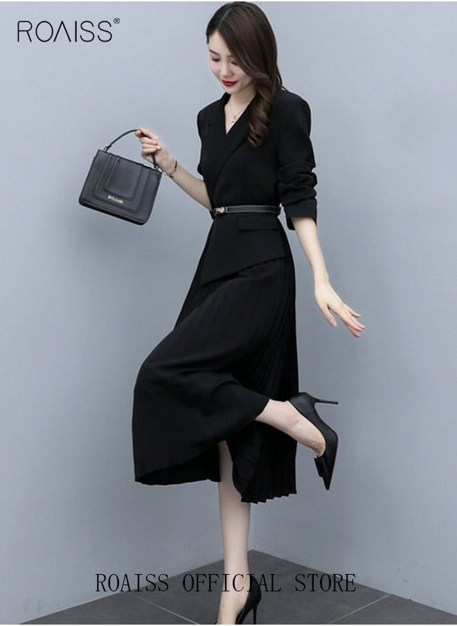 Women's Vintage Blazer Dress Women Elegant Office Dress with Belt Long Women V-Neck A-Line Dress Women Gorgeous Long Sleeve - pzsku/Z4F817007C0E8053A31D2Z/45/_/1691198631/a6932bd1-e30a-4b3f-910b-4c710a04c325