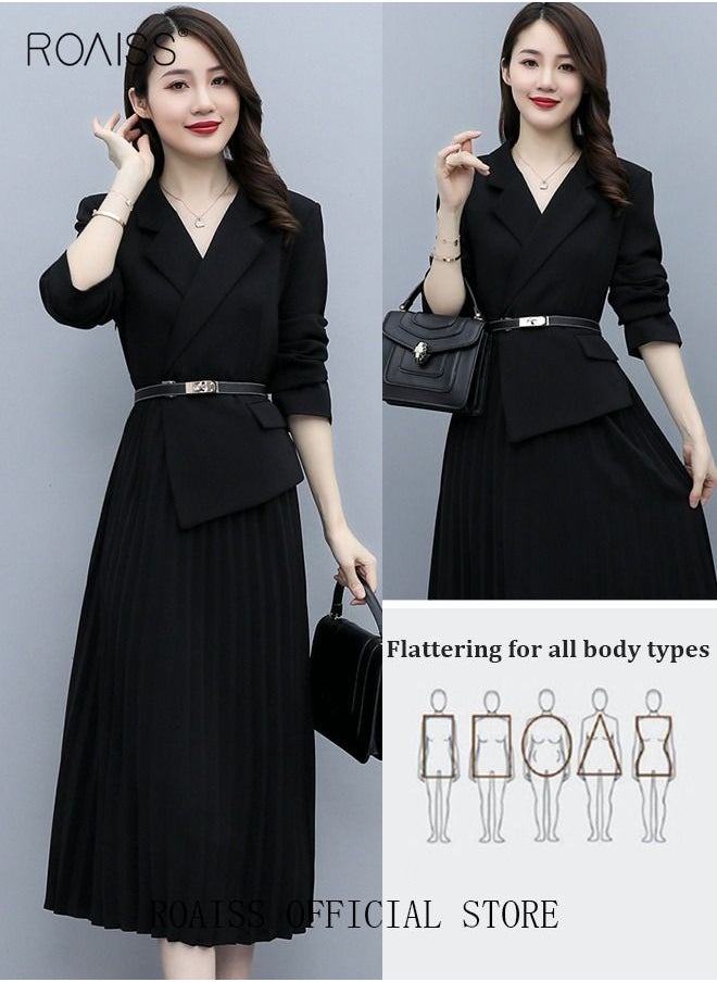 Women's Vintage Blazer Dress Women Elegant Office Dress with Belt Long Women V-Neck A-Line Dress Women Gorgeous Long Sleeve - pzsku/Z4F817007C0E8053A31D2Z/45/_/1691198633/4a17762a-6802-4ef6-9481-fe6798e1979a