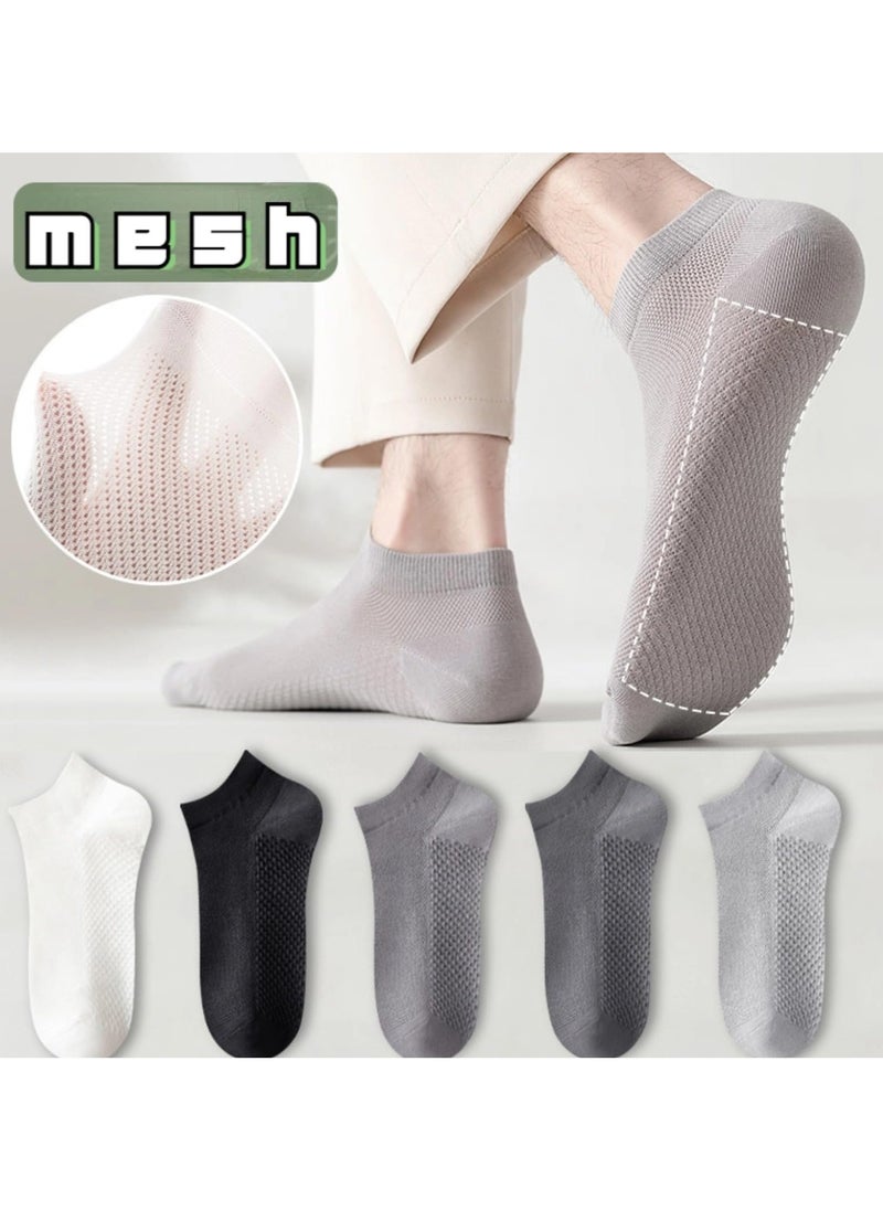 ZERIFAM ZERIFAM Men's Breathable Socks - Pure Cotton Breathable Mesh Short Socks, Sweat Absorbing And Odor-Resistant Men's Short Socks, 5 Pairs Of Summer Thin Solid Color Sweat Absorbing Socks.  - Image 2