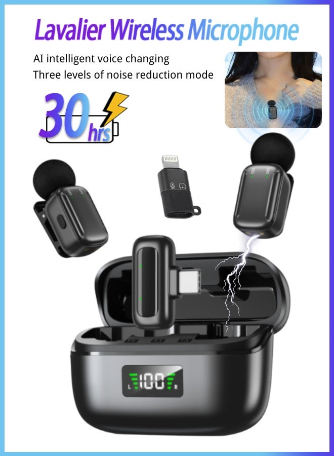 Mini-8 Wireless Microphone (2TX+2RX)- Noise Cancellation Microphone For Iphone 15/16 Android Smartphones Ultra Mini Mike Wireless - Mic For Vlogging Tiktok Youtube Content Creators Live Streaming - Image 1