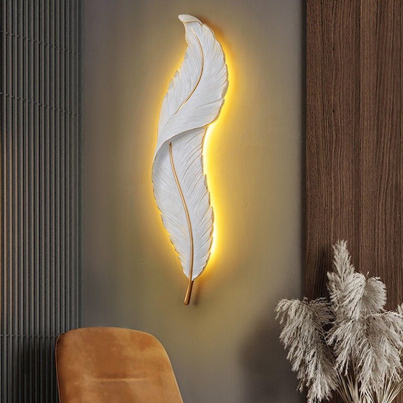White Feather Wall Light with Gold Vein - Image 4